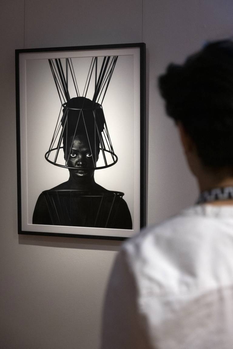 In front of a work by Zanele Muholi