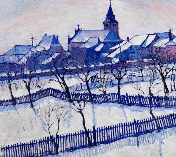 Nico Klopp (1894-1930), Remich dans la neige, 1929, huile sur toile, 79,5 x 90 cm