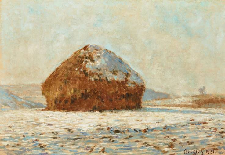 Jean-Pierre Beckius (1899-1946), Meule de foin en hiver, 1931, huile sur toile, 54,3 x 78,5 cm