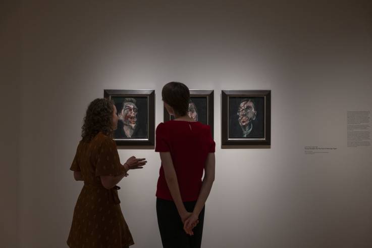 Francis Bacon (1909-1992), Three Studies for Portrait of George Dyer,
1963, oil on canvas, in three parts, 35.5 x 30.5 cm (each). The first
publicly listed Masterpiece on Artex Global Markets. Owned by Art Share
002 © The Estate of Francis Bacon. All rights reserved, DACS 2024 /
Photo: Eric Chenal / MNAHA