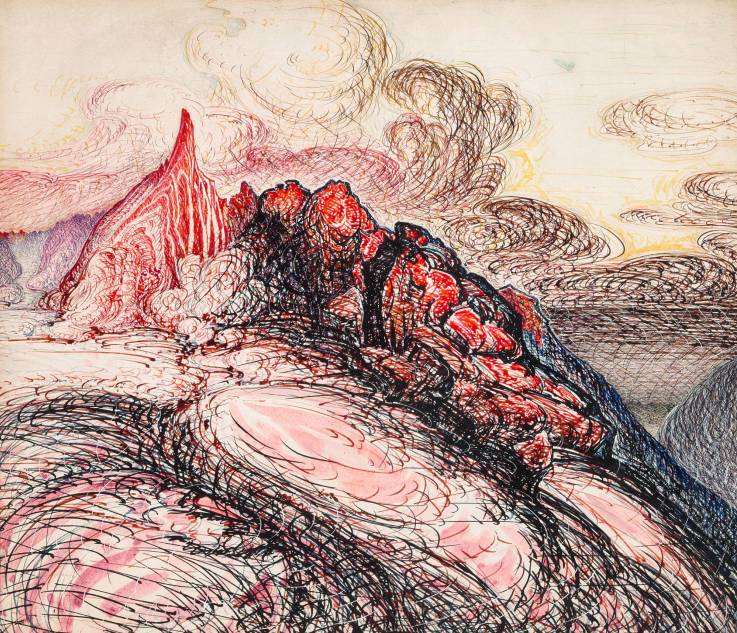 Berthe Brincour (1879-1947), Untitled (Sunrise over the Mountain Tops), c. 1925-1938, watercolour and ink on paper, Collection MNAHA