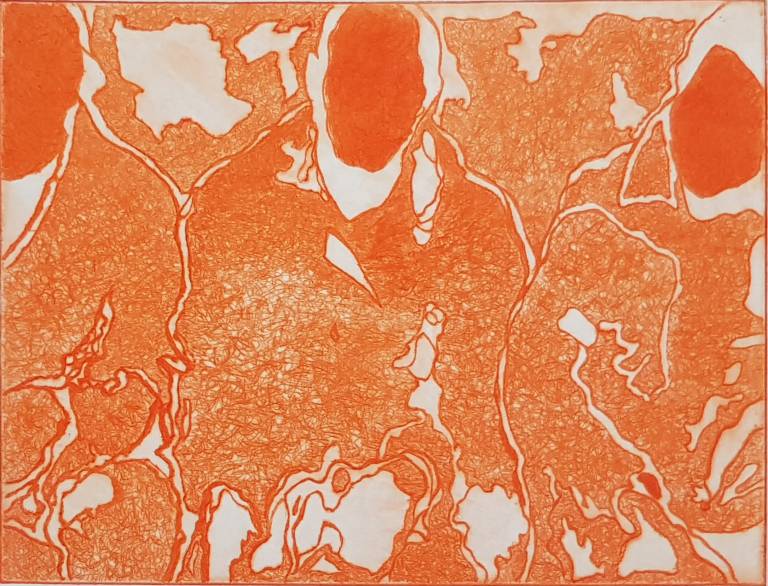 Yvonne Simon, Hidding People III, pointe sèche sur cuivre