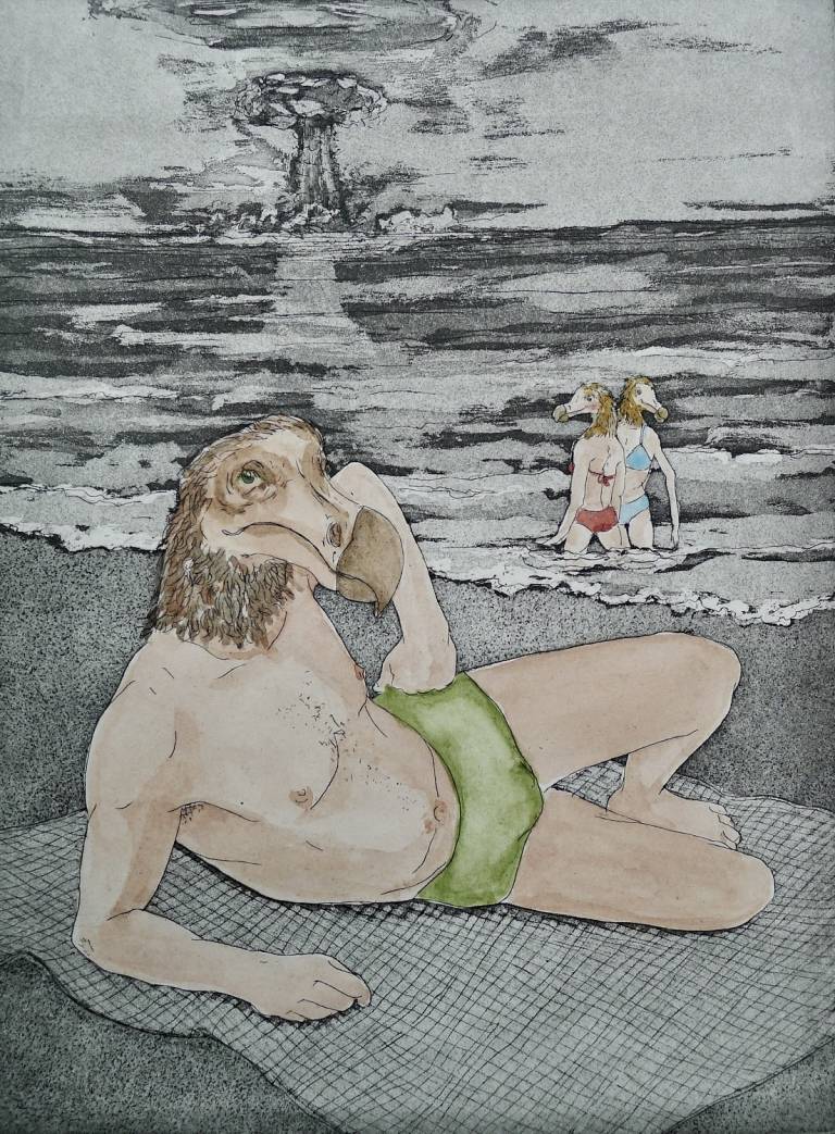 Diane Jodes, Bikini, eau forte, aquatinte, rehaussé aquarelle