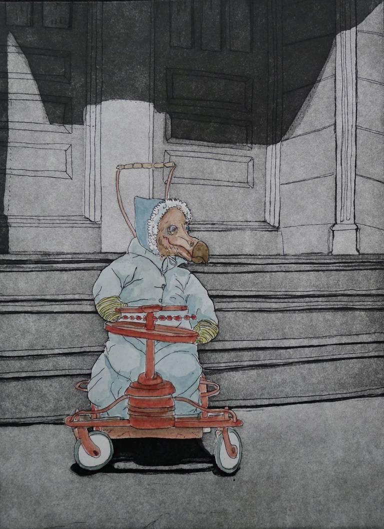 Diane Jodes, Fire Engine, eau forte, aquatinte, rehaussé aquarelle